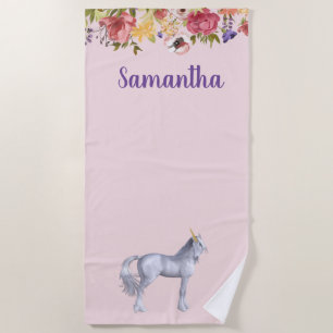 Toalha de Praia Personalizada Flor de Unicórnio