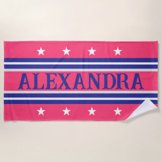 Toalha de Praia Personalizada Náutica Rosa e Azul
