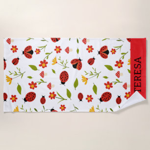 Toalha de Praia Personalizada Red Daisy Ladybug Fl