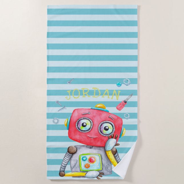 Toalha de Praia Personalizada Robô Fofo (Frente)