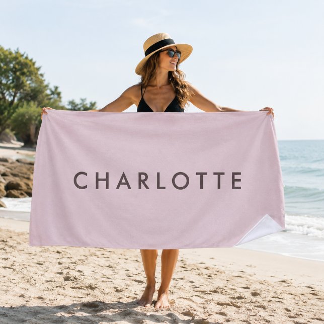 Toalha de Praia Personalizada Rosa Moderno Nome (Criador carregado)