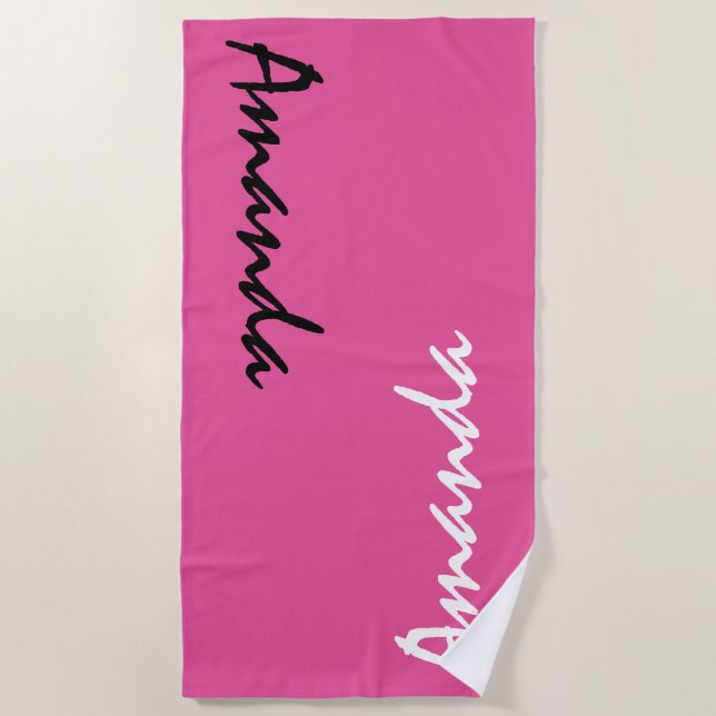 Toalha de Praia Personalizada Rosa Quente (Frente)