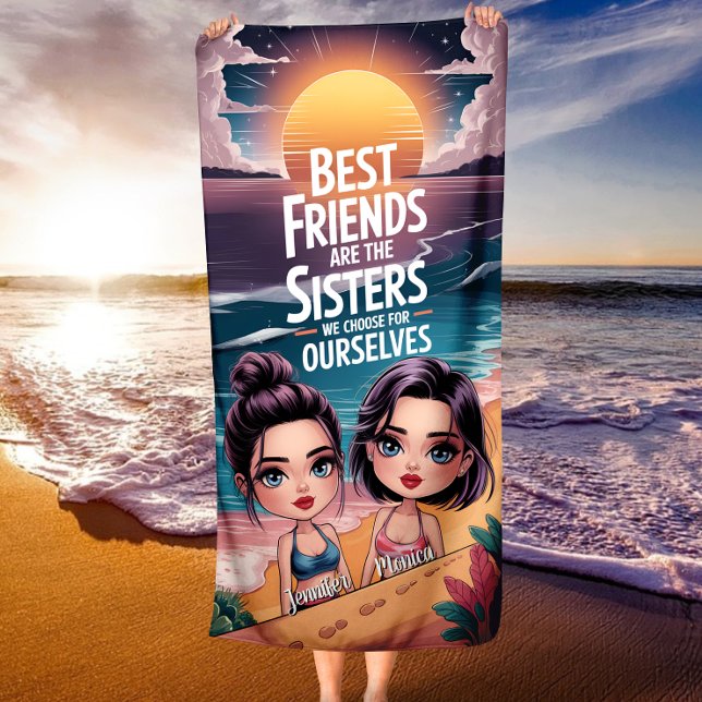 Toalha De Praia Personalizado BFF dos melhores amigos Chibi BFF (Criador carregado)