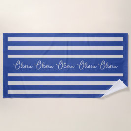 Toalha De Praia Personalizado Listra Azul Inicial Personalizada Mo