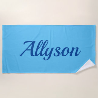 Toalha De Praia Personalize Name, Deep Blue Script / Sky Blue