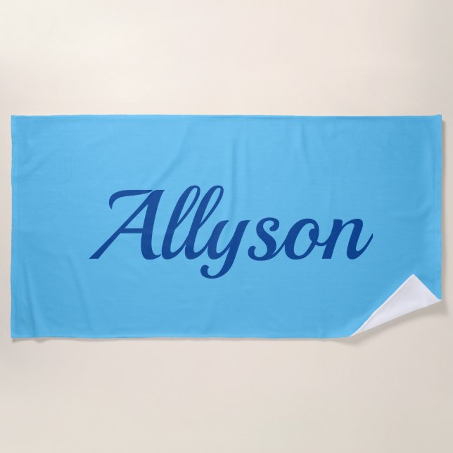 Toalha De Praia Personalize Name, Deep Blue Script / Sky Blue (Frente)