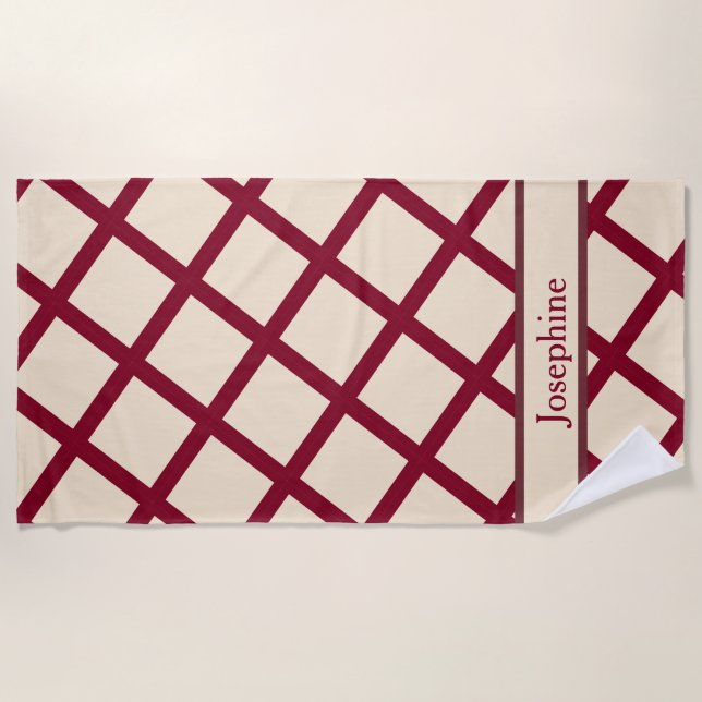 Toalha De Praia Personalized Burgundy Cream Lattice Elegant Chic (Frente)