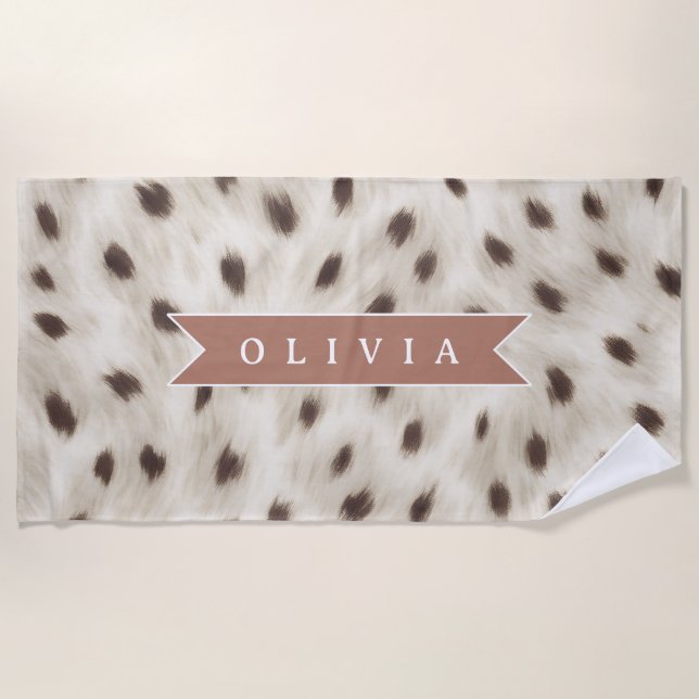 Toalha De Praia Personalized Chic Neutral Leopard Animal Print (Frente)
