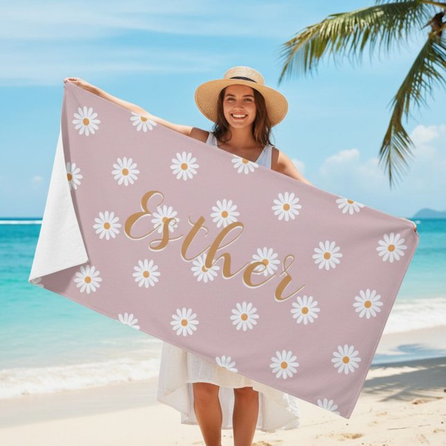 Toalha De Praia Personalized Daisy Beach Towel, Custom Beach Towel (Criador carregado)