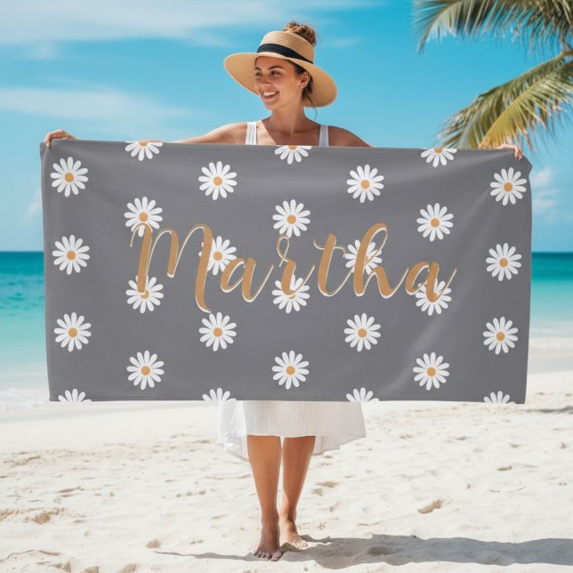 Toalha De Praia Personalized Daisy Beach Towel, Custom Beach Towel (Criador carregado)