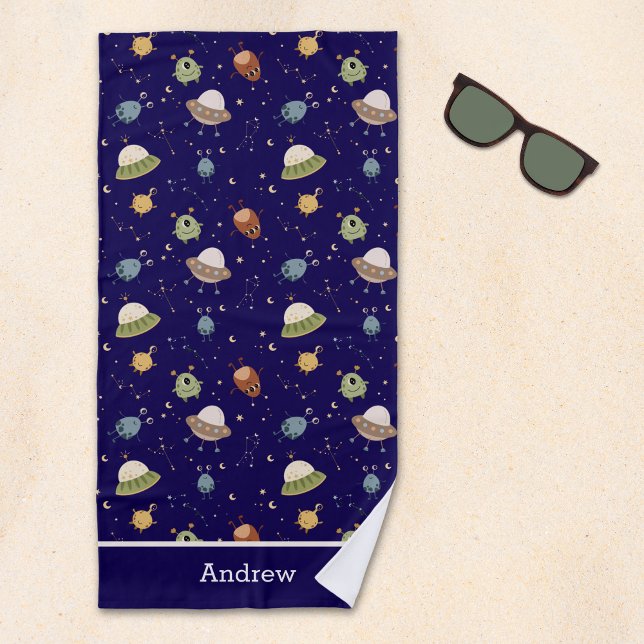 Toalha De Praia Personalized Kids' Alien & Spaceship (Criador carregado)