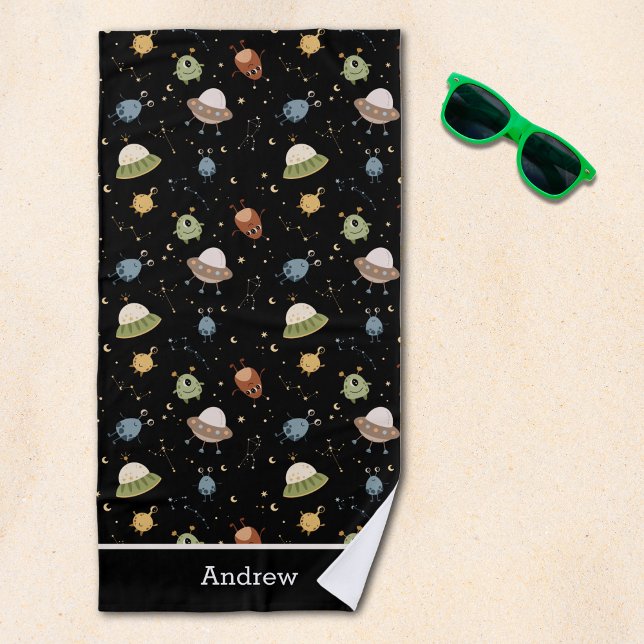 Toalha De Praia Personalized Kids' Alien & Spaceship (Criador carregado)