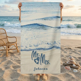 Toalha De Praia Personalized Mr. and Mrs. Beach Towel 
