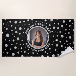 Toalha De Praia Personalized Photo with Pearls Circle on Black