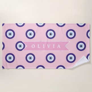 Toalha De Praia Personalized Pink Evil Eye Pattern Gifts With Name