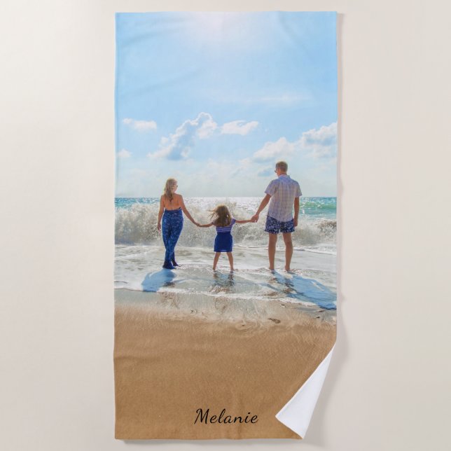 Toalha De Praia Personalized Your Photo Beach Towel Custom Name (Frente)