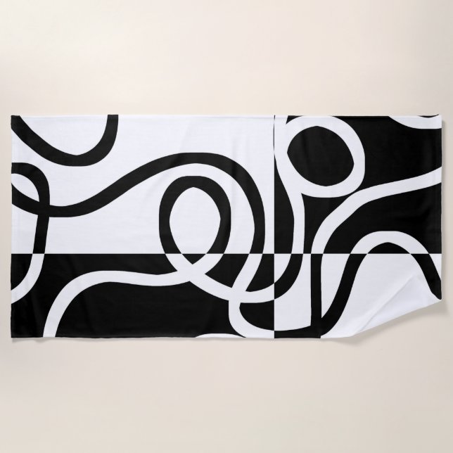 Toalha De Praia Persuasão linear II: Abstrato preto e branco (Frente)