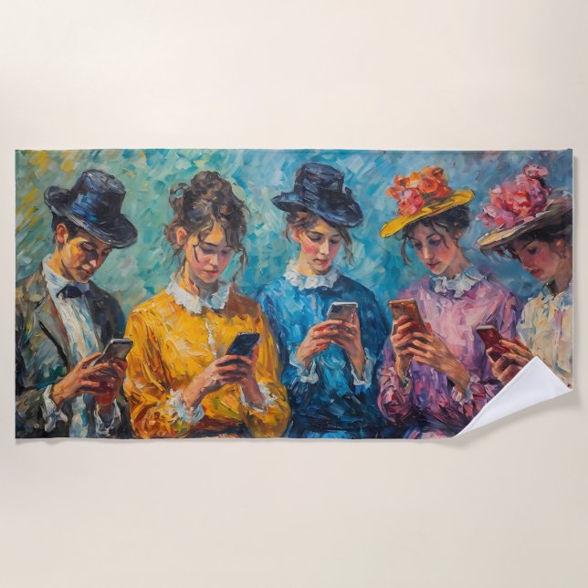 Toalha De Praia pessoas do século 19 usando smartphones (Frente)