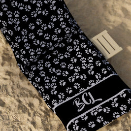 Toalha De Praia Pet Paw Print Pattern Cat Lover Black Beach Towel