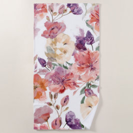 Toalha De Praia Pétalas de Pêssego Flores de Aquarela Botânica Flo