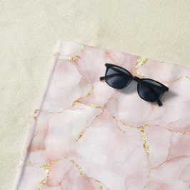 Toalha De Praia Pétalas Florais Rosa Bege Dourado  