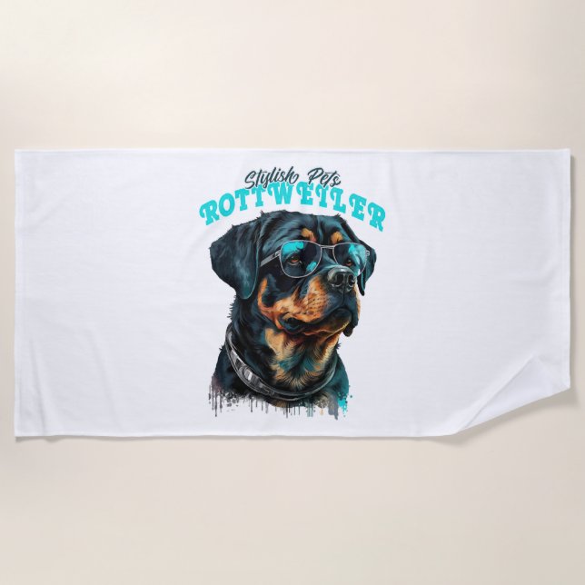 Toalha De Praia Pets de estilo rottweiler (Frente)