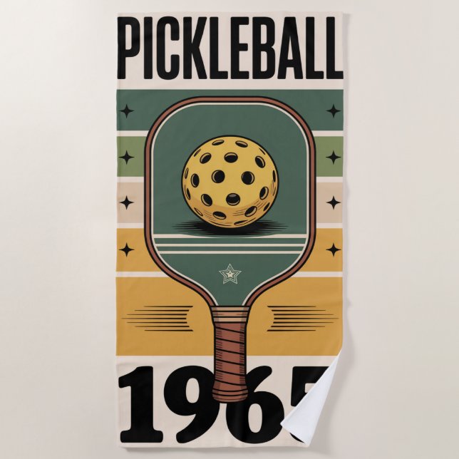 Toalha De Praia Pickleball 1965 - Vintage Paddle Graphic (Frente)