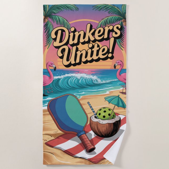 Toalha De Praia Pickleball Dinkers Unem Flamingo Paddle (Frente)