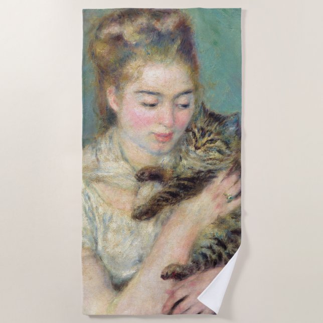 Toalha De Praia Pierre-Auguste Renoir - Mulher com gato (Frente)