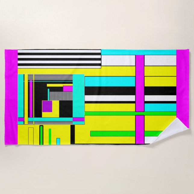 Toalha De Praia Pillo de néon geométrico abstrato geométrico brilh (Frente)