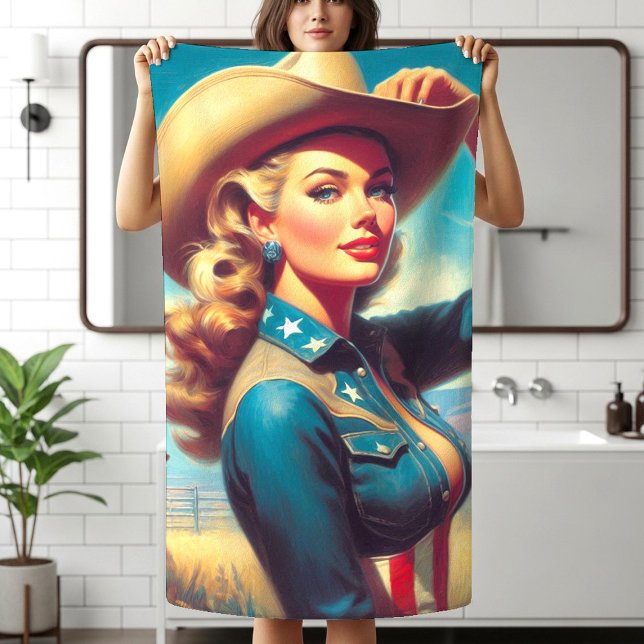 Toalha De Praia Pin-up de Rodeio Vintage (Criador carregado)