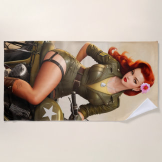 Toalha De Praia Pinage Militar Motorcycle Pinup Beach Towel