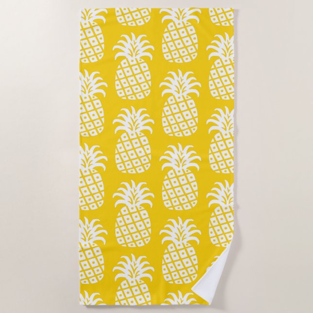 Toalha De Praia Pineapple Padrão Amarelo e branco (Frente)