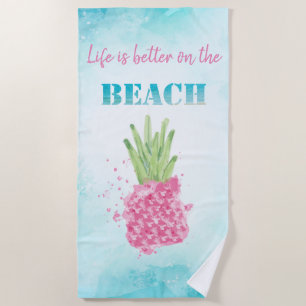 Toalha De Praia Pineapple Rosa Cool Aquarela