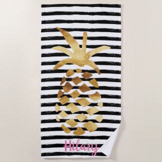 Toalha De Praia Pineapple & Stripes - Personalize com seu nome