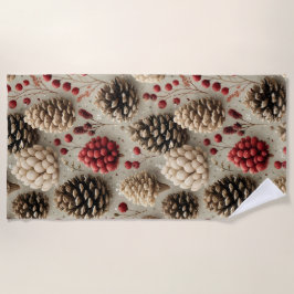 Toalha De Praia Pinecones e Berries Vermelhos