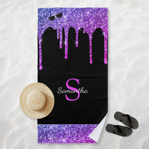 Toalha De Praia Pingo de Brilho Rosa Charmoso Azul Roxo Preto Mono