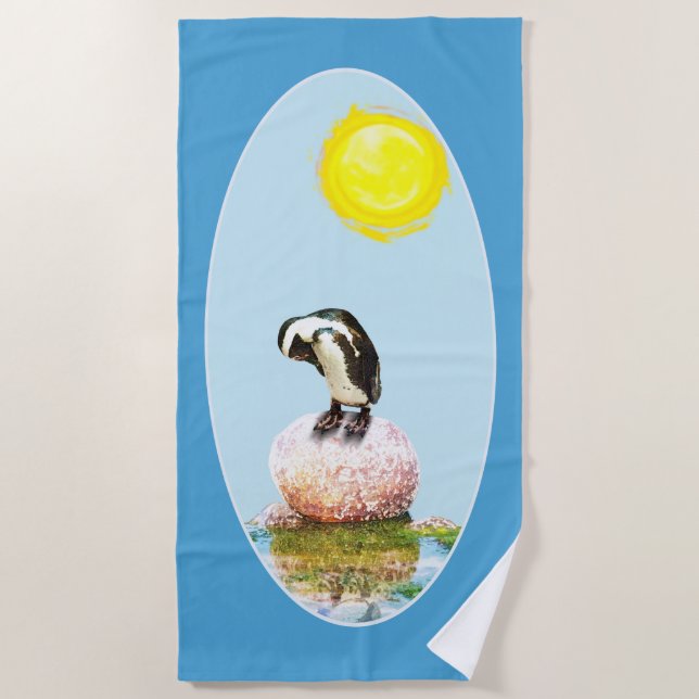 Toalha De Praia Pinguim Nápoles no Sol (Frente)