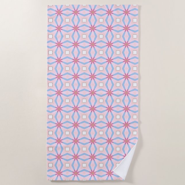 Toalha De Praia Pink, blue and white geometric patterned  (Frente)