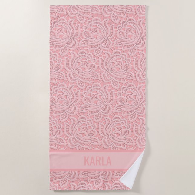Toalha De Praia Pink Bridal Faux Lace Bachelorette  (Frente)