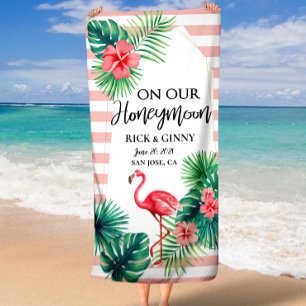 Toalha De Praia Pink Flamingo Elegante Personalizado