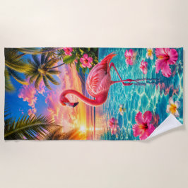 Toalha de Praia Pink Flamingo Tropical Pool