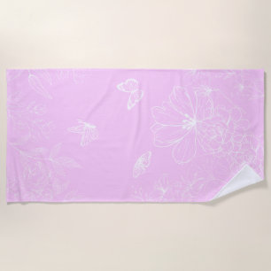 Toalha De Praia Pink Floral Minimalista Padrão Moderno Abstrato