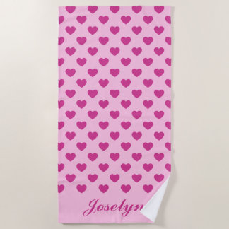 Toalha De Praia Pink Heart Pattern & Name Preppy y2k Beach Towel