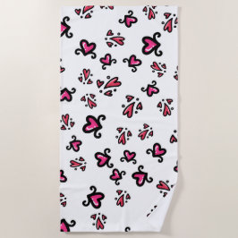 Toalha De Praia Pink Hearts Pattern – Cute Doodle Design
