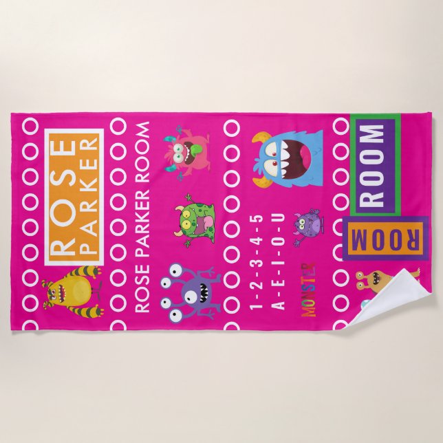 Toalha De Praia Pink Monster Kids' Rooms Child Name antistress (Frente)