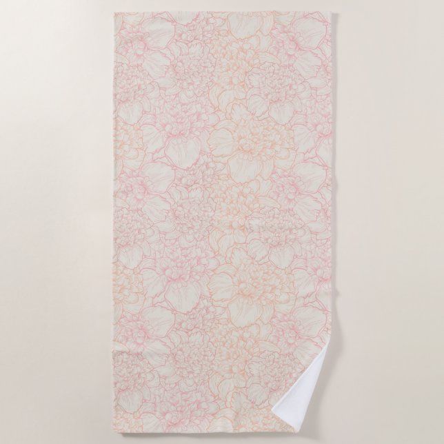 Toalha De Praia Pink Peony Floral Patterno (Frente)