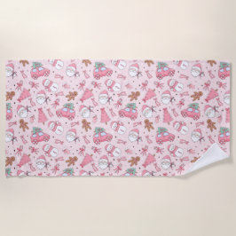 Toalha De Praia Pink santa christmas