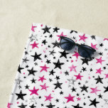Toalha De Praia Pink Silver Black Stars<br><div class="desc">Pink Silver Black Stars</div>