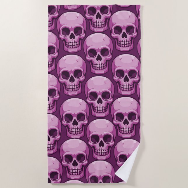 Toalha De Praia Pink Skull Pattern – Bold Repeating Design (Frente)